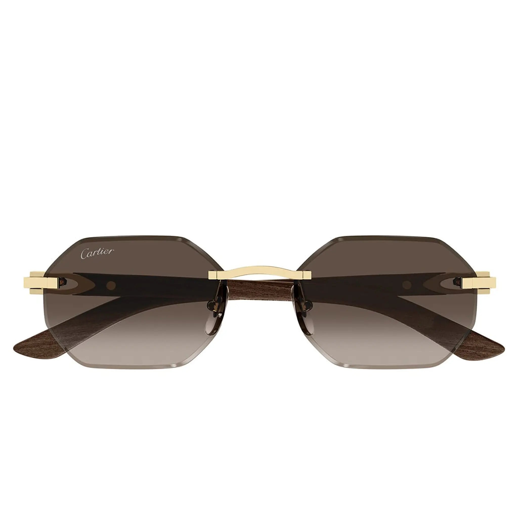 Front View of Cartier Eyewear CT0439S-006 Gold Brown Rimless Sunglasses